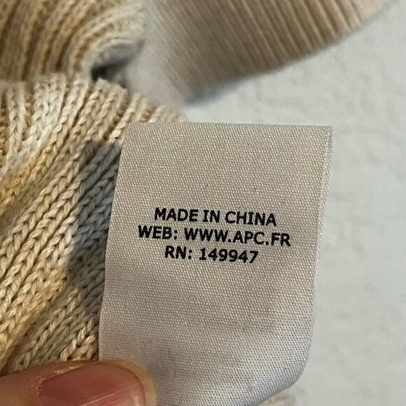 A.P.C. NWT Ribbed Cotton Linen Sweater Tee Knit Short Sleeve Top Cream Large - Picture 8 of 9